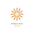 Luxury logotype for antique store. Volumetric golden big bud. Kaleidoscope