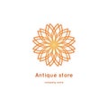 Luxury logotype for antique store. Volumetric golden big bud. Kaleidoscope