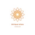 Luxury logotype for antique store. Volumetric golden big bud. Kaleidoscope