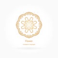 Luxury logotype in the shape of a flower for antique boutique. Gold logo, flower. Simple geometric sign. Icons, business, invitati