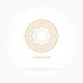 Luxury logotype in the shape of a flower for antique boutique. Gold logo, flower. Simple geometric sign. Icons, business, invitati