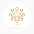 Luxury logotype in the shape of a flower for antique boutique. Gold logo, flower. Simple geometric sign. Icons, business, invitati