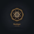 Luxury logotype in the shape of a flower for antique boutique. Gold logo, flower. Simple geometric sign. Icons, business, invitati