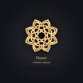 Luxury logotype in the shape of a flower for antique boutique. Gold logo, flower. Simple geometric sign. Icons, business,