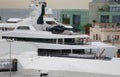 Luxury Lonian yacht on scaffolding in Barcelona port