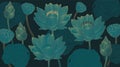 Luxury lotus background design with golden line and emerald green color. Lotus flowers line arts design for wallpaper, natural wal