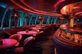 Luxury lounge with neon lighting, plush seating, and a modern bar area Royalty Free Stock Photo