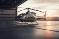 Luxury luxurious business helicopter private heli chopper on landing pad fast transportation success journey rich wealth