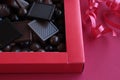 Luxury,Madlen and Dark Ball Chocolate in red color carton box with red ribbon.