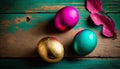 Luxury magenta, turquoise and gold easter eggs