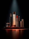 Luxury Makeup Display Highlighted by Dramatic Lighting in an Elegant Presentation Setting Showcasing Premium Cosmetic Royalty Free Stock Photo