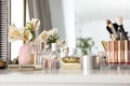 Luxury makeup products and accessories with perfumes Royalty Free Stock Photo