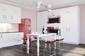 Luxury marble table kitchen corner, red fridge Royalty Free Stock Photo