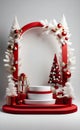 Luxury Merry Christmas product display podium with tree and decoration