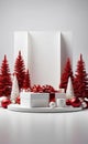 Luxury Merry Christmas product display podium with tree and decoration