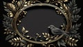 Luxury metalic frame bird and tropical leaves nature background. Generative AI