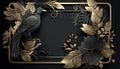 Luxury metalic frame bird and tropical leaves nature background. Generative AI