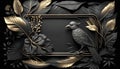 Luxury metalic frame bird and tropical leaves nature background. Generative AI