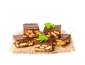Luxury millionaires shortbread cookie with mint leaves isolated Royalty Free Stock Photo