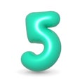 Luxury mint aquamarine balloon digit Five. 3d realistic design element. For sales