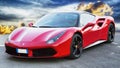 Luxury model sports car Ferrari 488 GTB placed on a scenic background Royalty Free Stock Photo