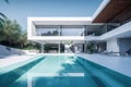 Luxury modern architectural house with sleek design and outdoor pool. Generative Ai