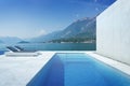 A luxury modern backyard with a swimming pool Royalty Free Stock Photo