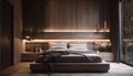 Luxury modern bedroom with comfortable wood headboard generated by AI