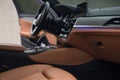 Luxury modern car background. New car dashboard. Interior detail. Royalty Free Stock Photo