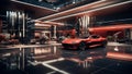 A luxury modern car dealership interior red car car showroom wall mockup HD 1920*1080