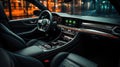 Luxury modern car Interior, Steering wheel, shift lever and dashboard, Detail of modern car interior, Automatic gear stick Royalty Free Stock Photo