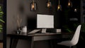Luxury modern dark office studio workspace interior with computer Royalty Free Stock Photo