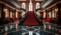 Luxury modern domestic room with elegant wood flooring and staircase generated by AI Royalty Free Stock Photo