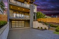 Luxury modern home exterior at sunset Royalty Free Stock Photo