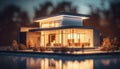 Luxury modern home with outdoor swimming pool at dusk, illuminated generated by AI Royalty Free Stock Photo