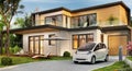 Luxury modern house and electric car Royalty Free Stock Photo