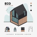 Luxury modern houses. Eco village. Isometric vector illustration. Modern house. The property