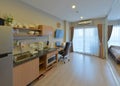 luxury modern kitchen area and decoration on condominium, interior design Royalty Free Stock Photo