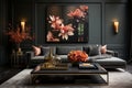 Luxury Modern Living: Dark Hues, Gold Accents, and Artistic Depth