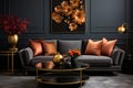 Luxury Modern Living: Dark Hues, Gold Accents, and Artistic Depth