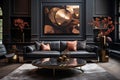 Luxury Modern Living: Dark Hues, Gold Accents, and Artistic Depth