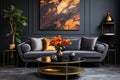 Luxury Modern Living: Dark Hues, Gold Accents, and Artistic Depth