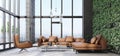 Luxury modern living room interior with panoramic windows Royalty Free Stock Photo