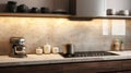 Luxury modern marble brown kitchen counter with white marble countertop cabinet cupboard and beige granite splashback for cooking
