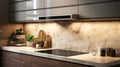 Luxury modern marble brown kitchen counter with white marble countertop cabinet cupboard and beige granite splashback for cooking