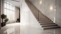 Luxury, modern marble carrara stairway in modern office or apartment. Big, open, and high space of corridor, hallway