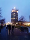 Luxury and modern palace hotel in amsterdam at night