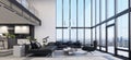 Luxury modern penthouse interior with panoramic windows Royalty Free Stock Photo