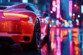 luxury modern red car in the city on the road at night. Taillight Royalty Free Stock Photo