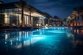 Luxury Modern Resort Hotel with Swimming Pool and Nature Background to Holiday Accommodation at Night Royalty Free Stock Photo